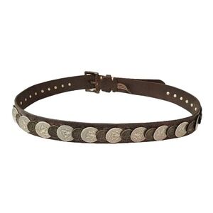 Trafalgar Coin Leather Belt Sz‎ 38 Made in Italy Brown Statement Belt